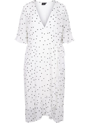 Dotted midi dress with wrap effect, Bright White w. Dots, Packshot image number 0