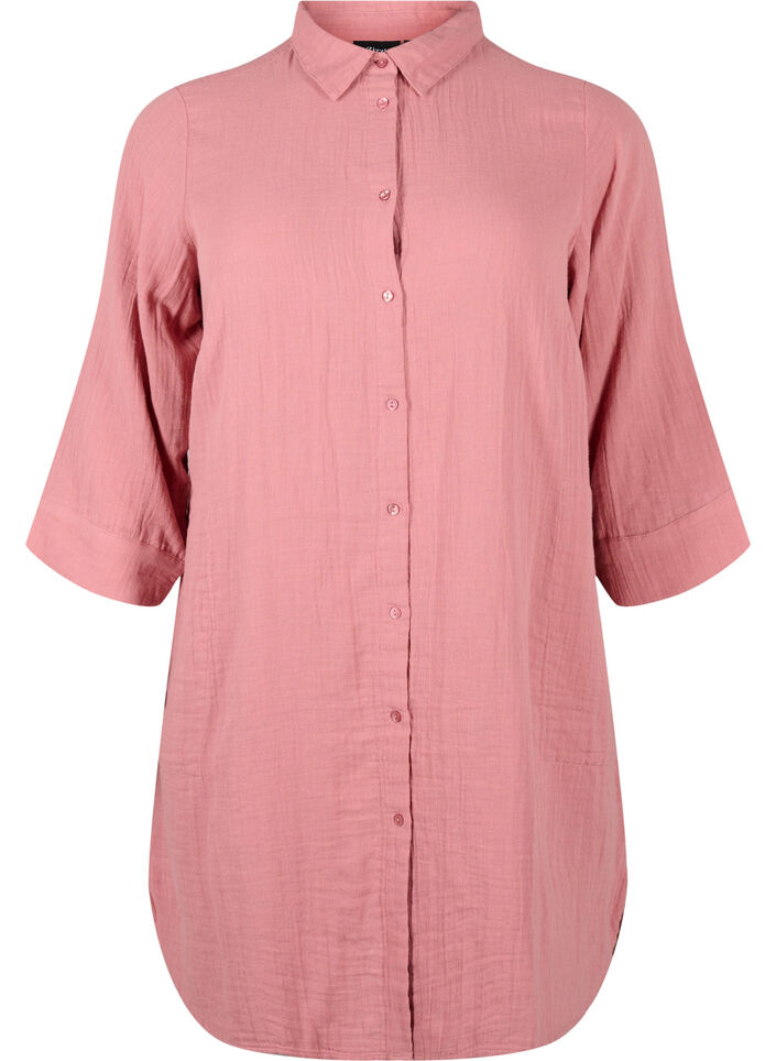 Long shirt in cotton muslin, Old Rose, Packshot image number 0