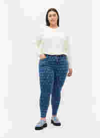 Super slim Amy jeans with flower print, Blue denim, Model