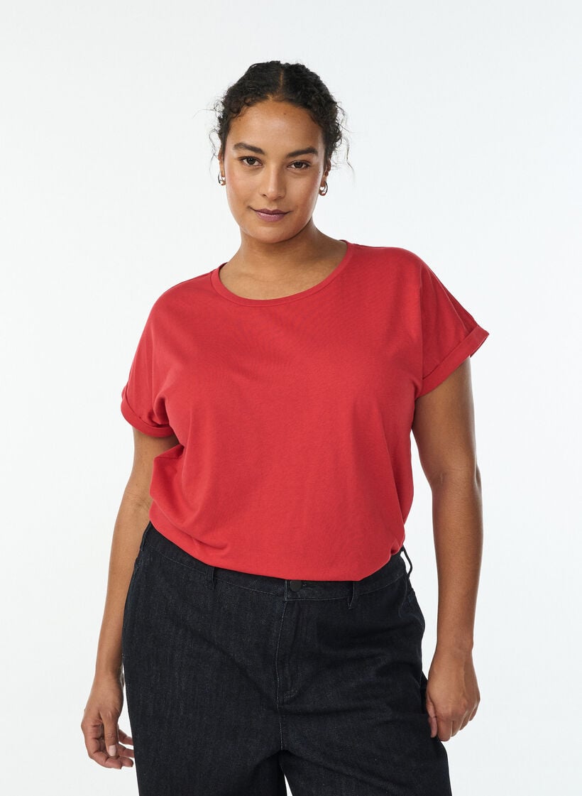 Short-sleeved cotton blend t-shirt, Red, Model image number 0