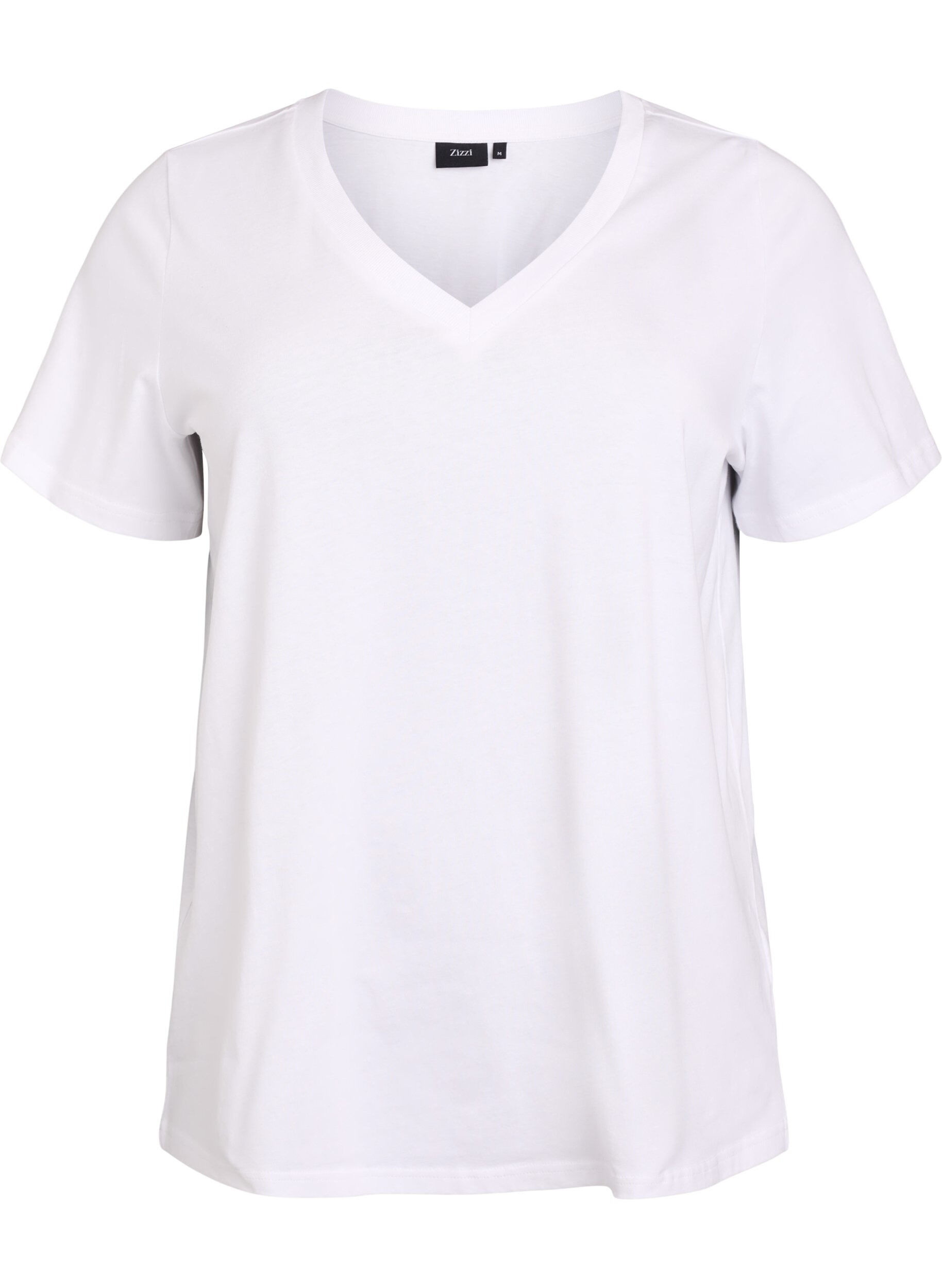 Zizzifashion Basic cotton T-shirt with a V-neck, White, Packshot image number 0