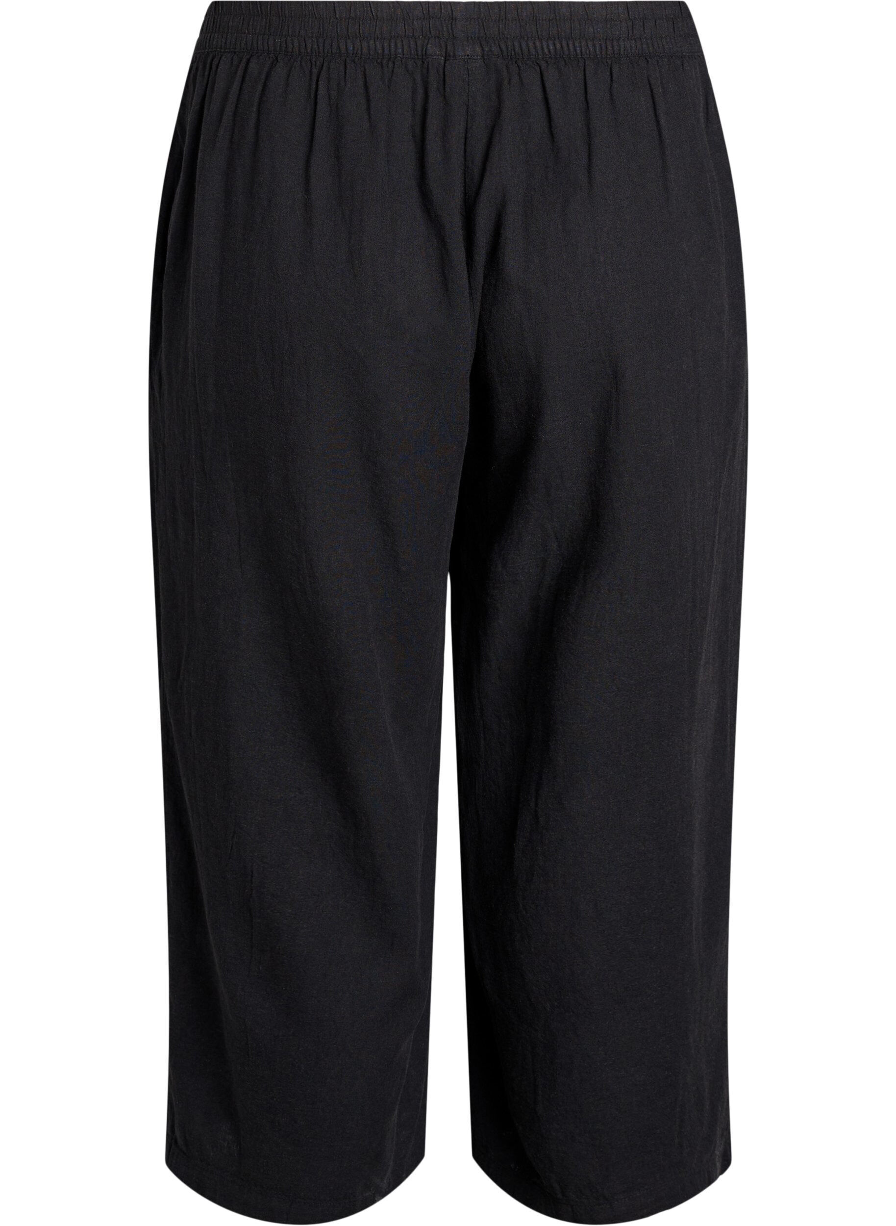 Zizzifashion Cropped trousers in linen and viscose, Black, Packshot image number 1