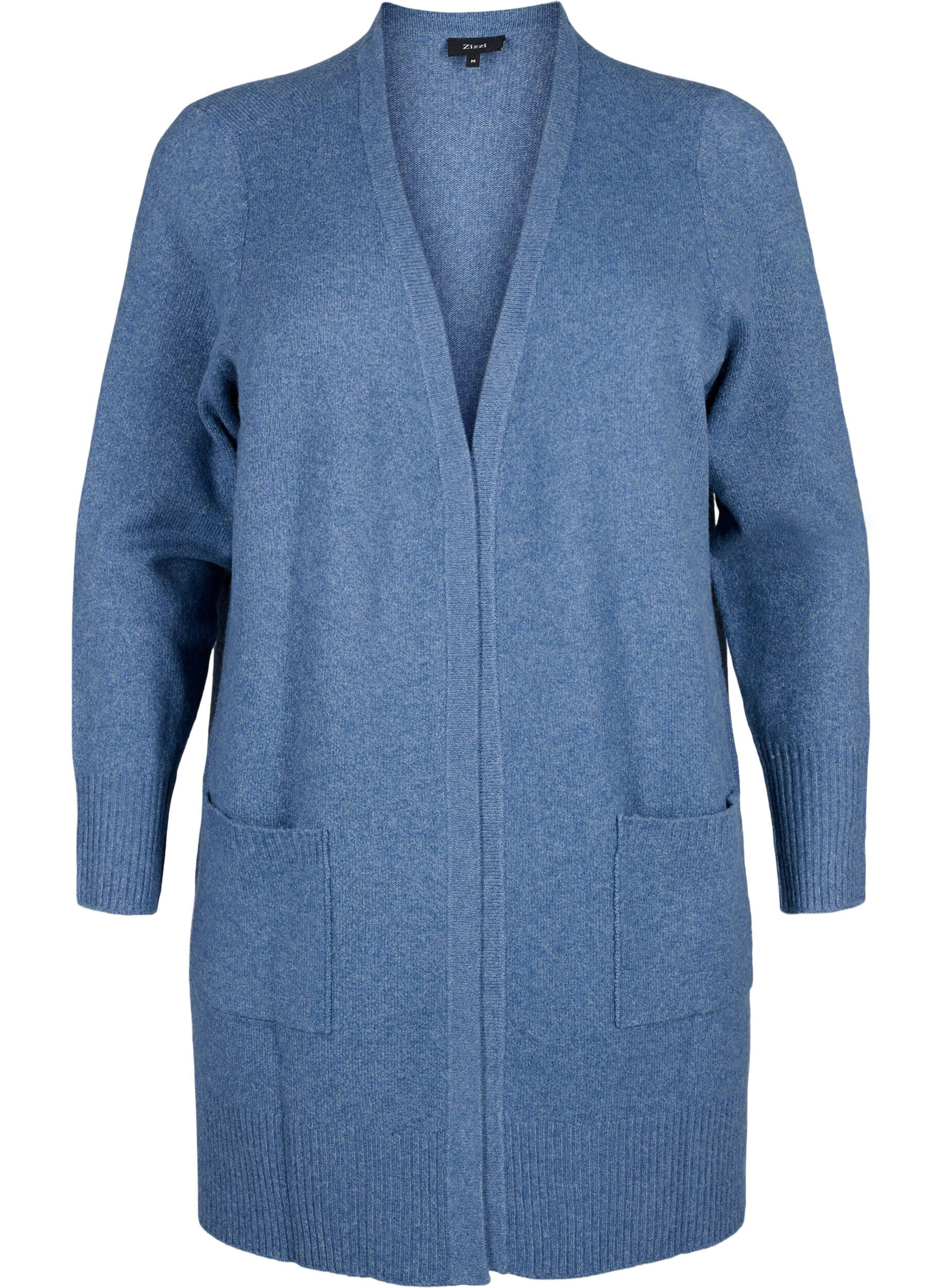 ZizzifashionRibbed Knit Cardigan with Pockets, Blue, Packshot image number 0