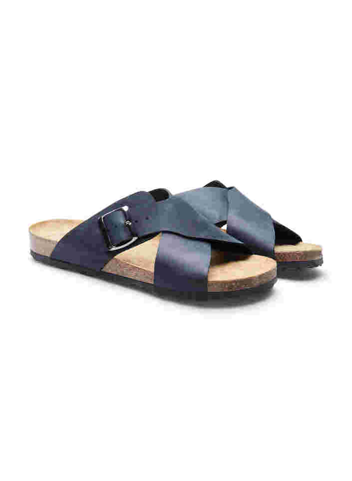 Wide-fit leather sandals, Black, Packshot image number 1