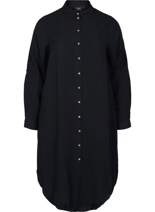 Long shirt dress in viscose, Black, Packshot image number 0