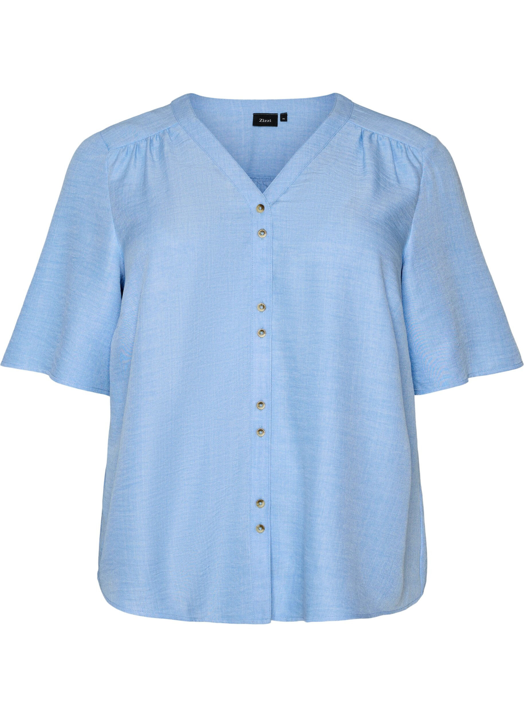 ZizzifashionV-neck shirt blouse with short sleeves, Light Blue, Packshot image number 0