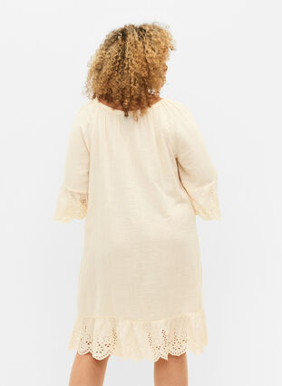 Cotton dress with broderie anglaise, Buttercream, Model image number 1