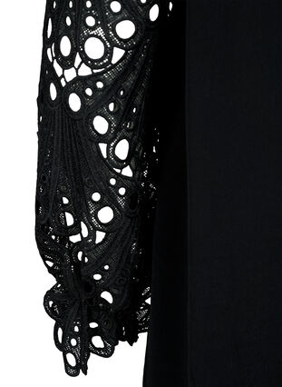 Viscose dress with crochet sleeves, Black, Packshot image number 3