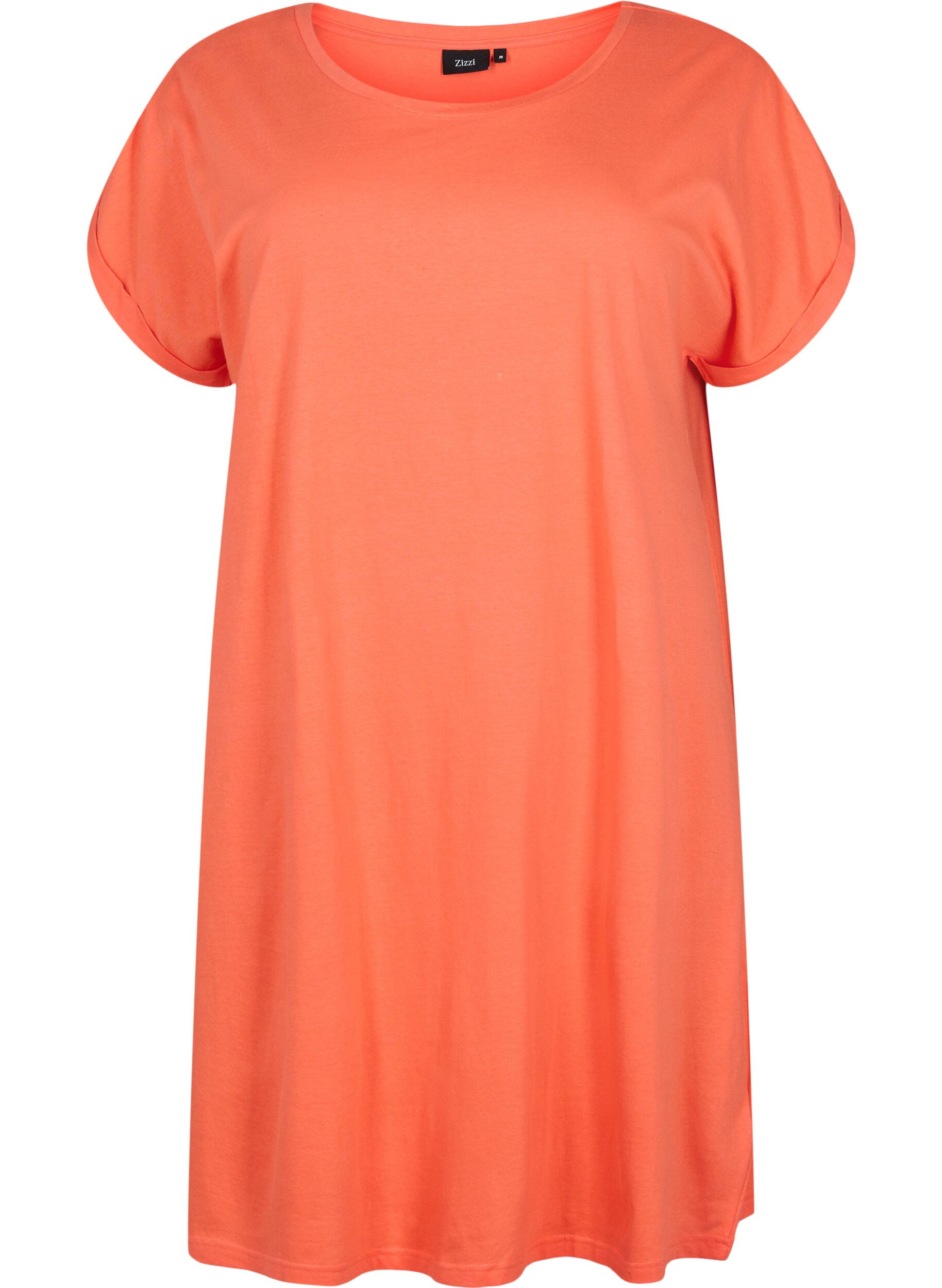 Zizzifashion 2-pack cotton dress with short sleeves, Living Coral / Black, Packshot image number 3