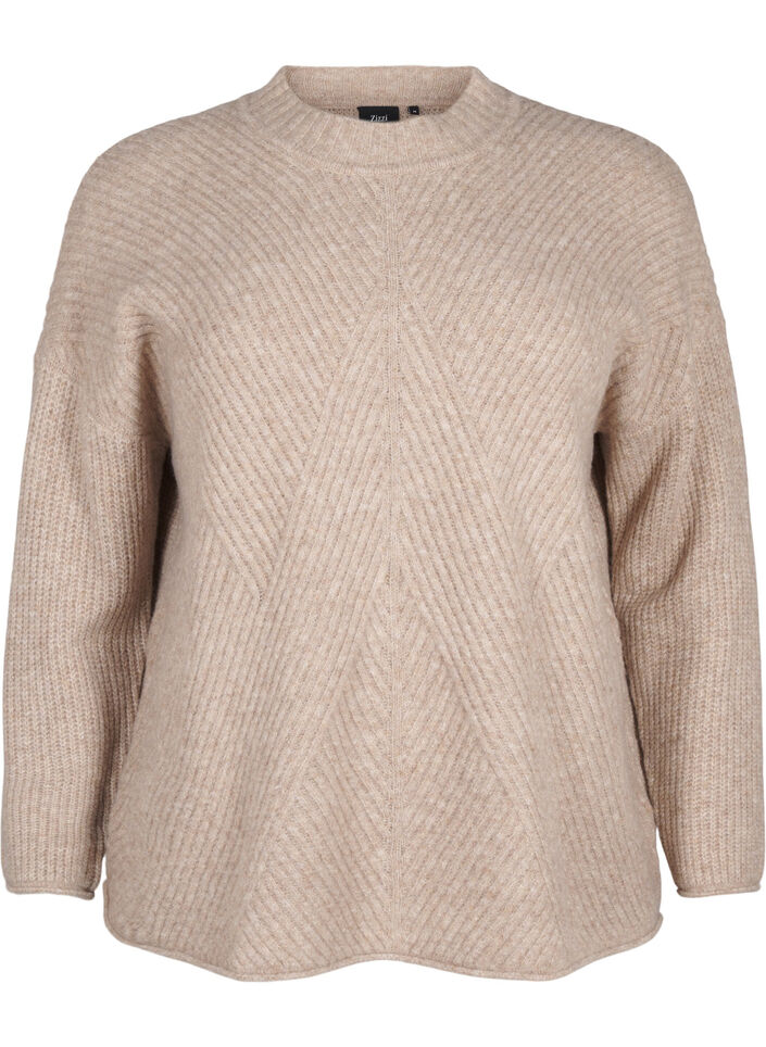 Jumper with a striped pattern and long sleeves, Simply Taupe Mel., Packshot image number 0