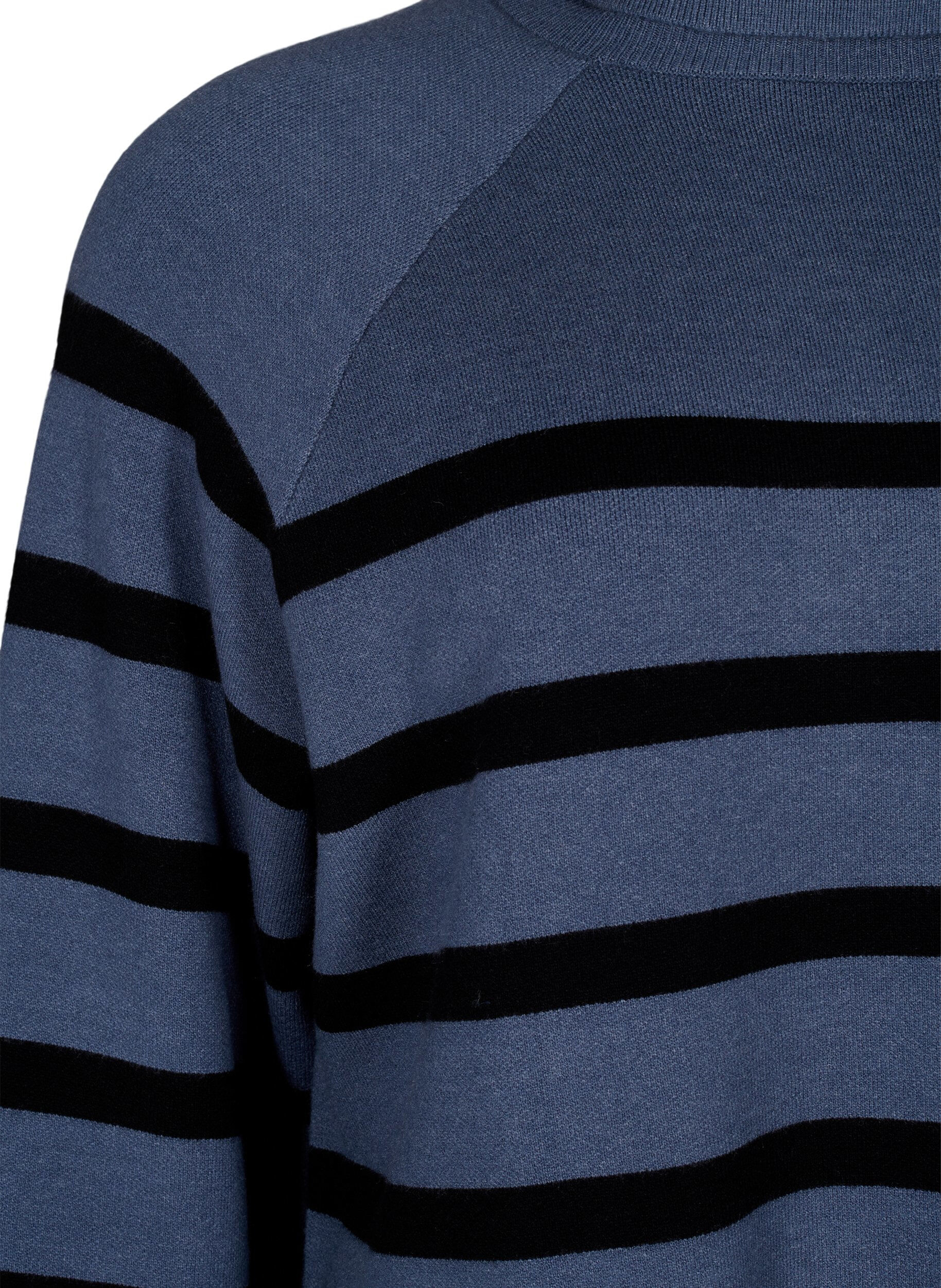 Zizzifashion Striped knitted jumper with a roll neck, B.Sea w.BlackStripes, Packshot image number 2