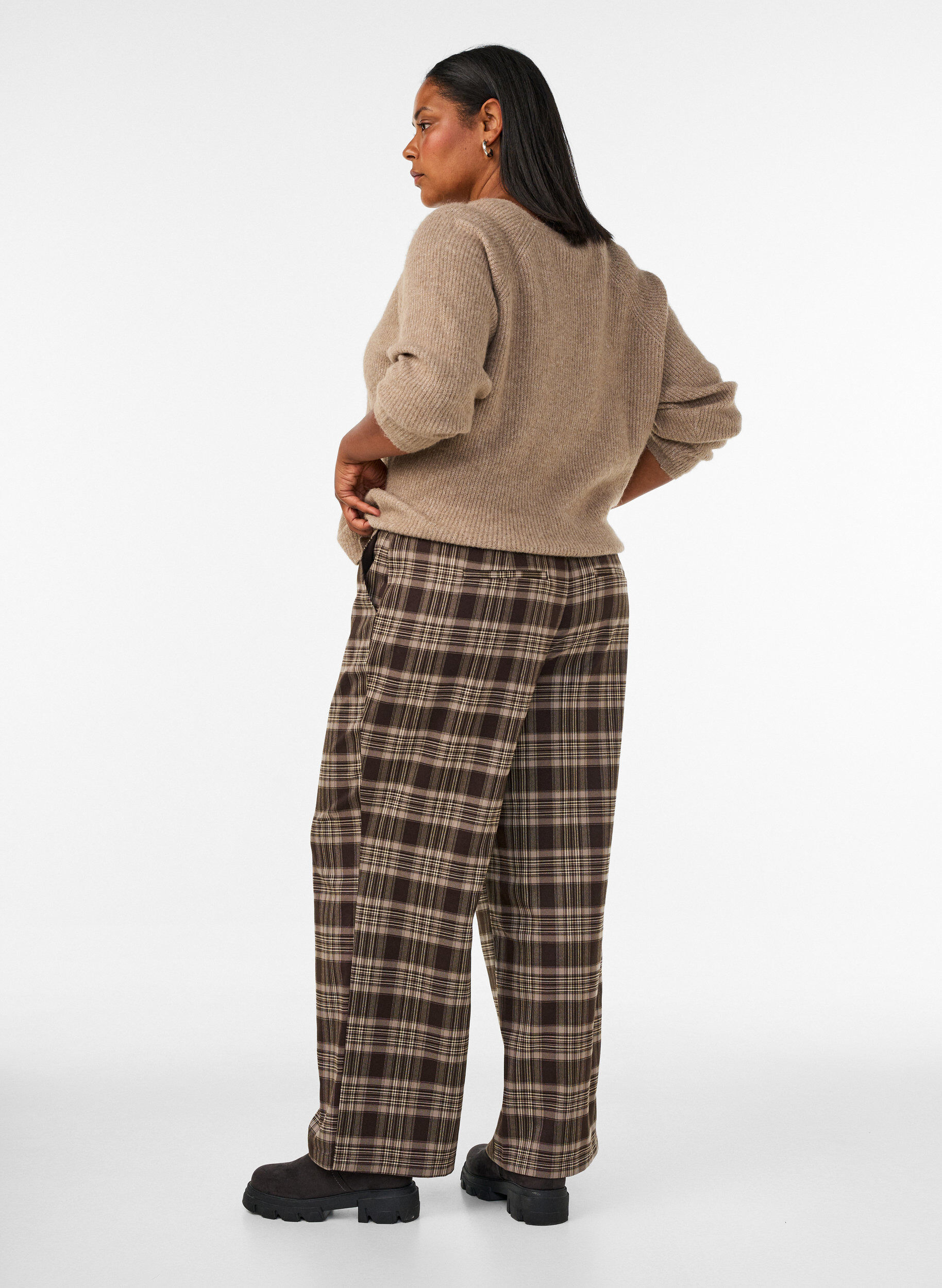 ZizzifashionChecked trousers with wide legs, Brown, Model image number 1