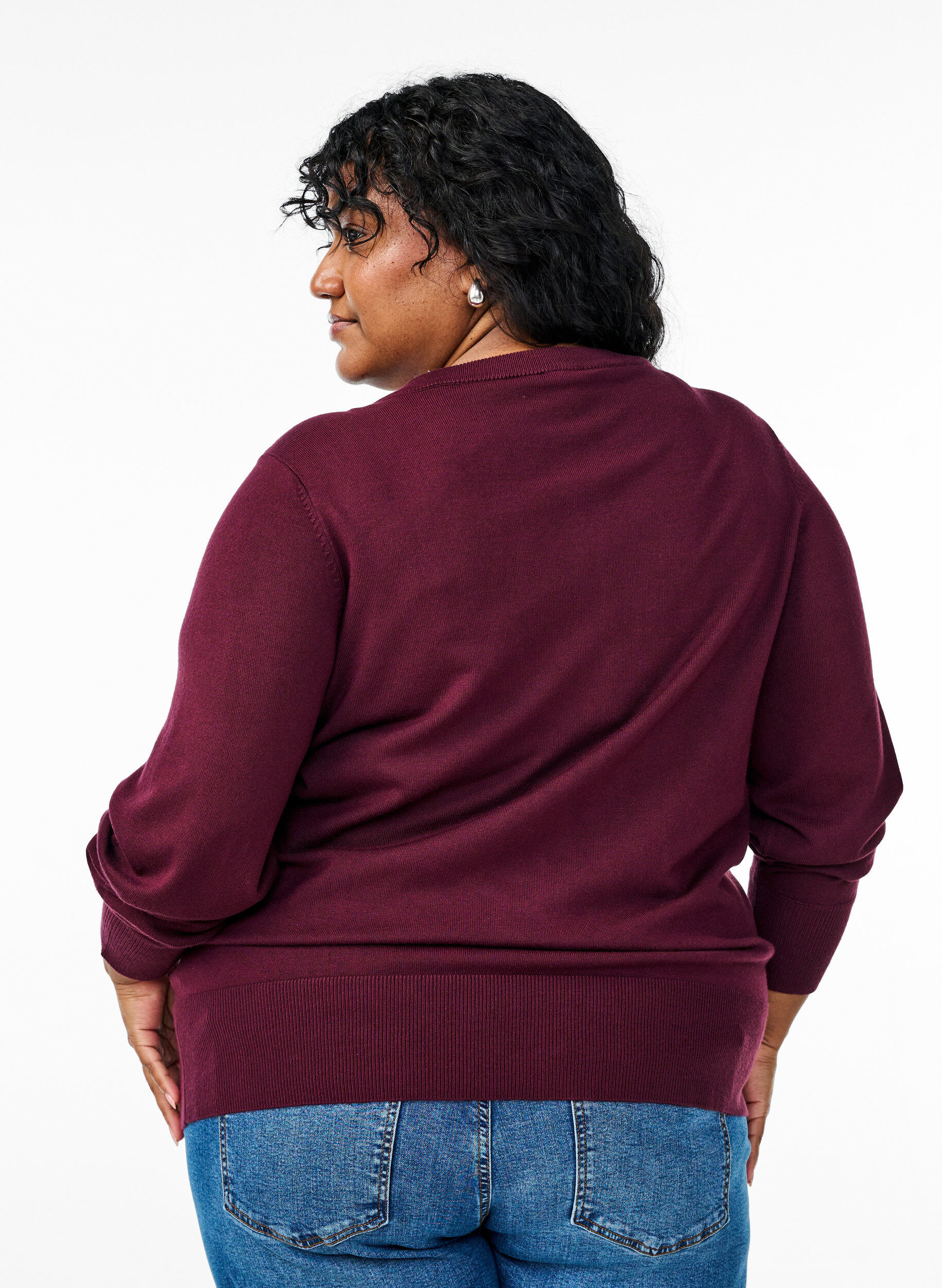 ZizzifashionKnitted cardigan with round neck and buttons, Red, Model image number 2