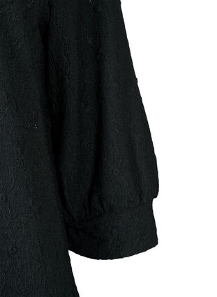 Blouse with 3/4-sleeves and a structured pattern, Black, Packshot image number 3