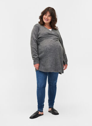 Mottled maternity blouse in knit with wrap, Medium Grey Melange, Model image number 2