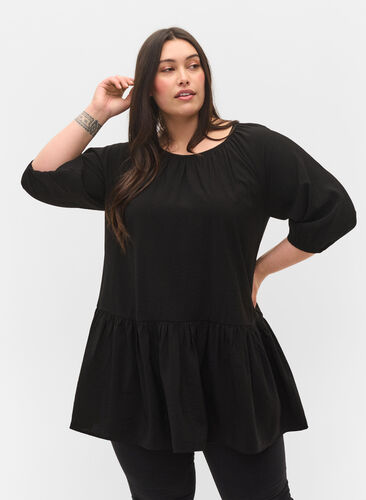 A shape Tunic dress with 3/4 sleeves, Black, Model image number 0