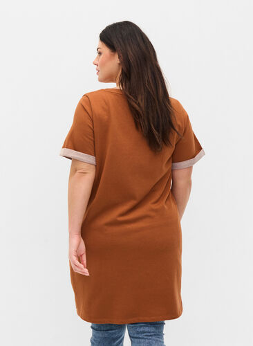 Loose-fitting sweater dress with short sleeves, Argan Oil, Model image number 1