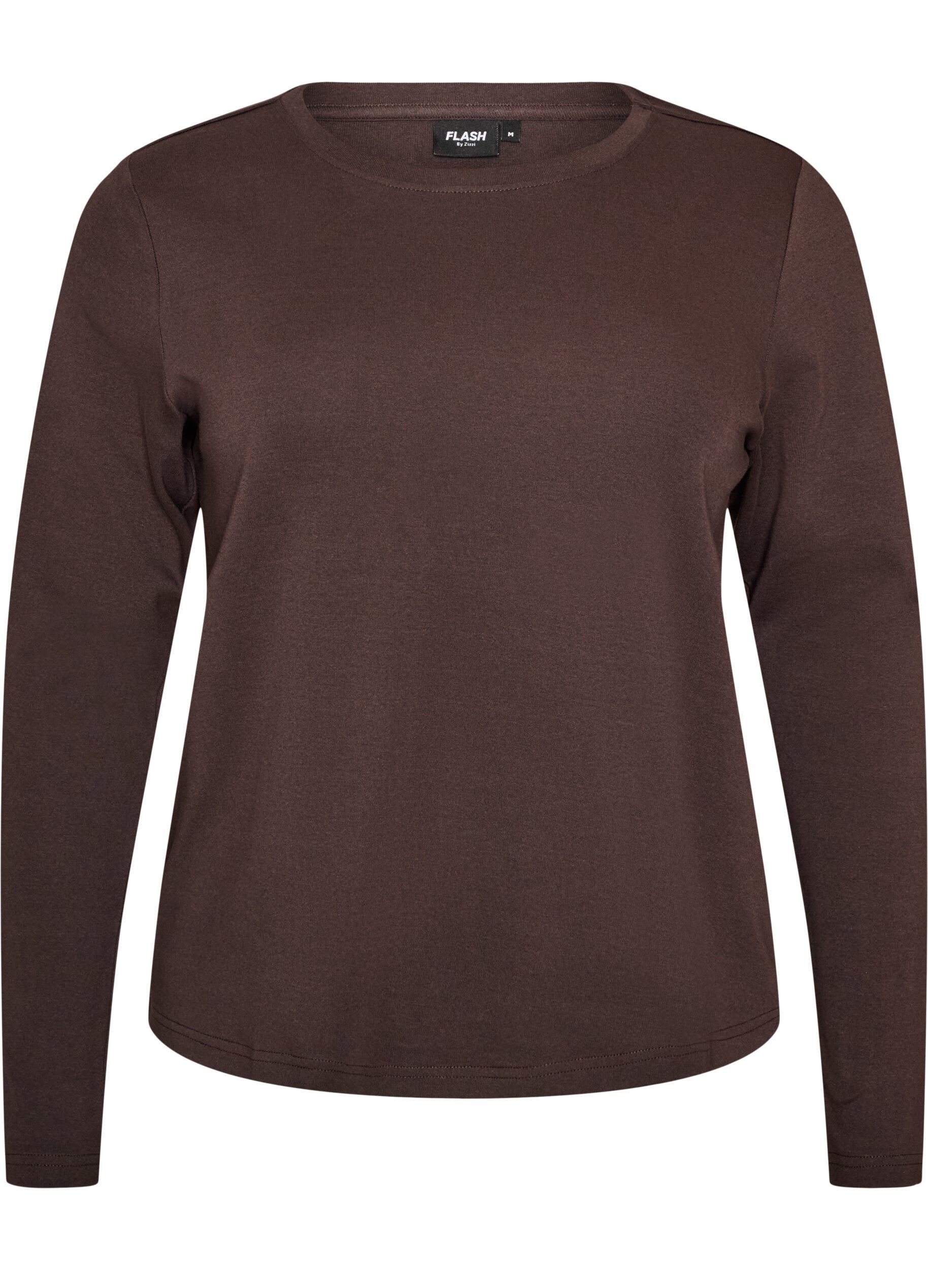 ZizzifashionLong-sleeved basic T-shirt with a round neck, Brown, Packshot image number 0