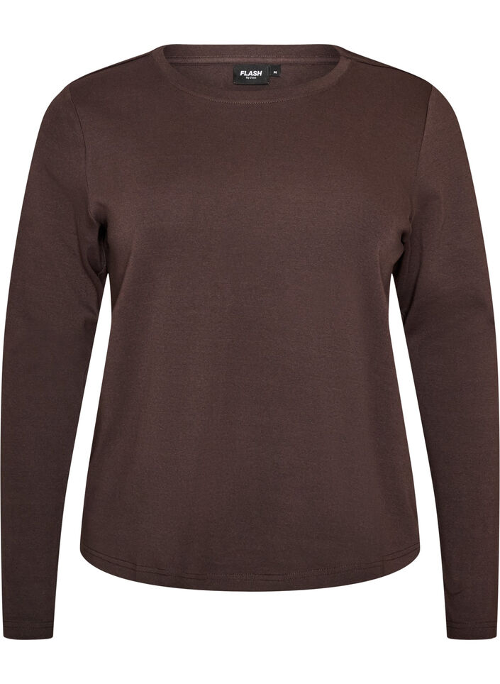 Long-sleeved basic T-shirt with a round neck, Brown, Packshot image number 0
