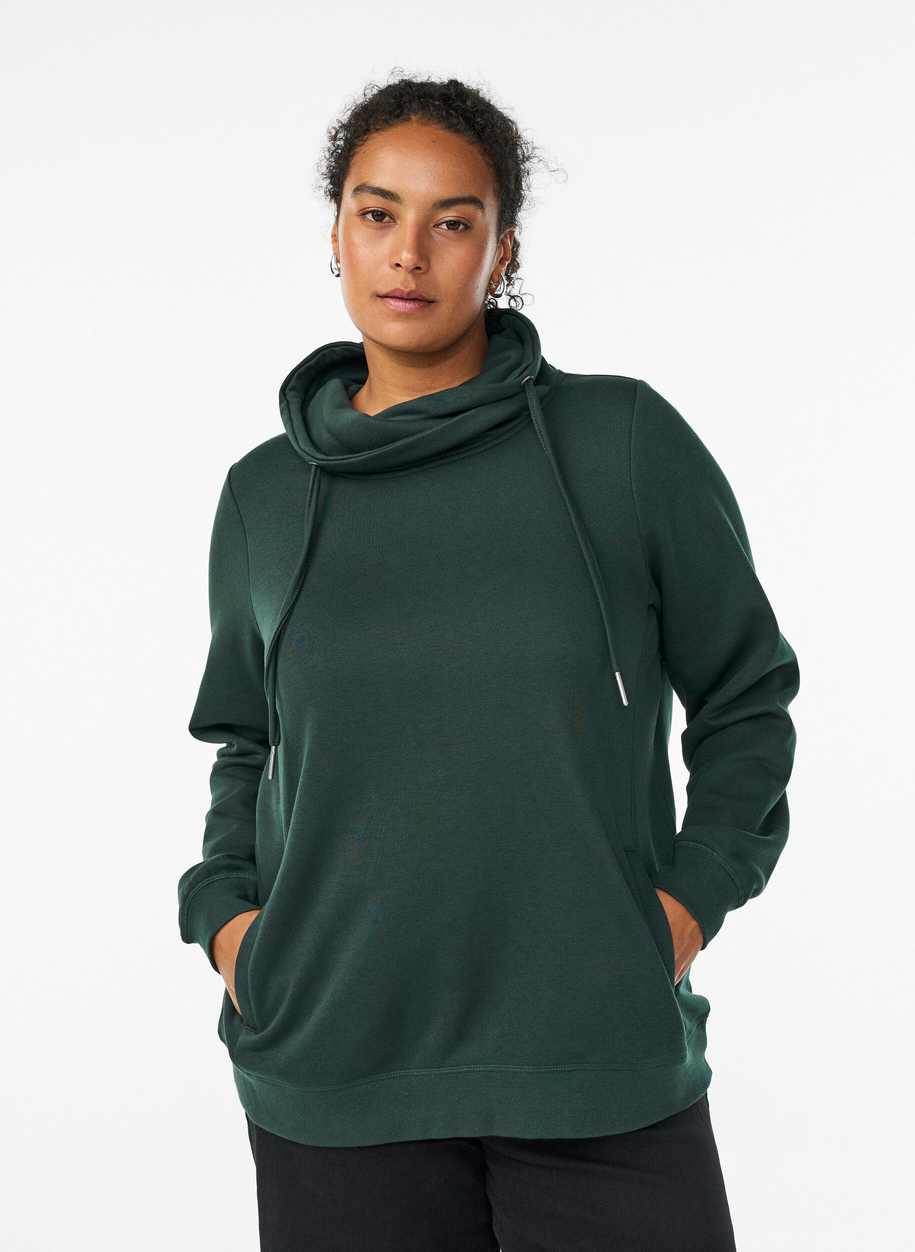 Sweatshirt with high collar and pockets, Green, Model