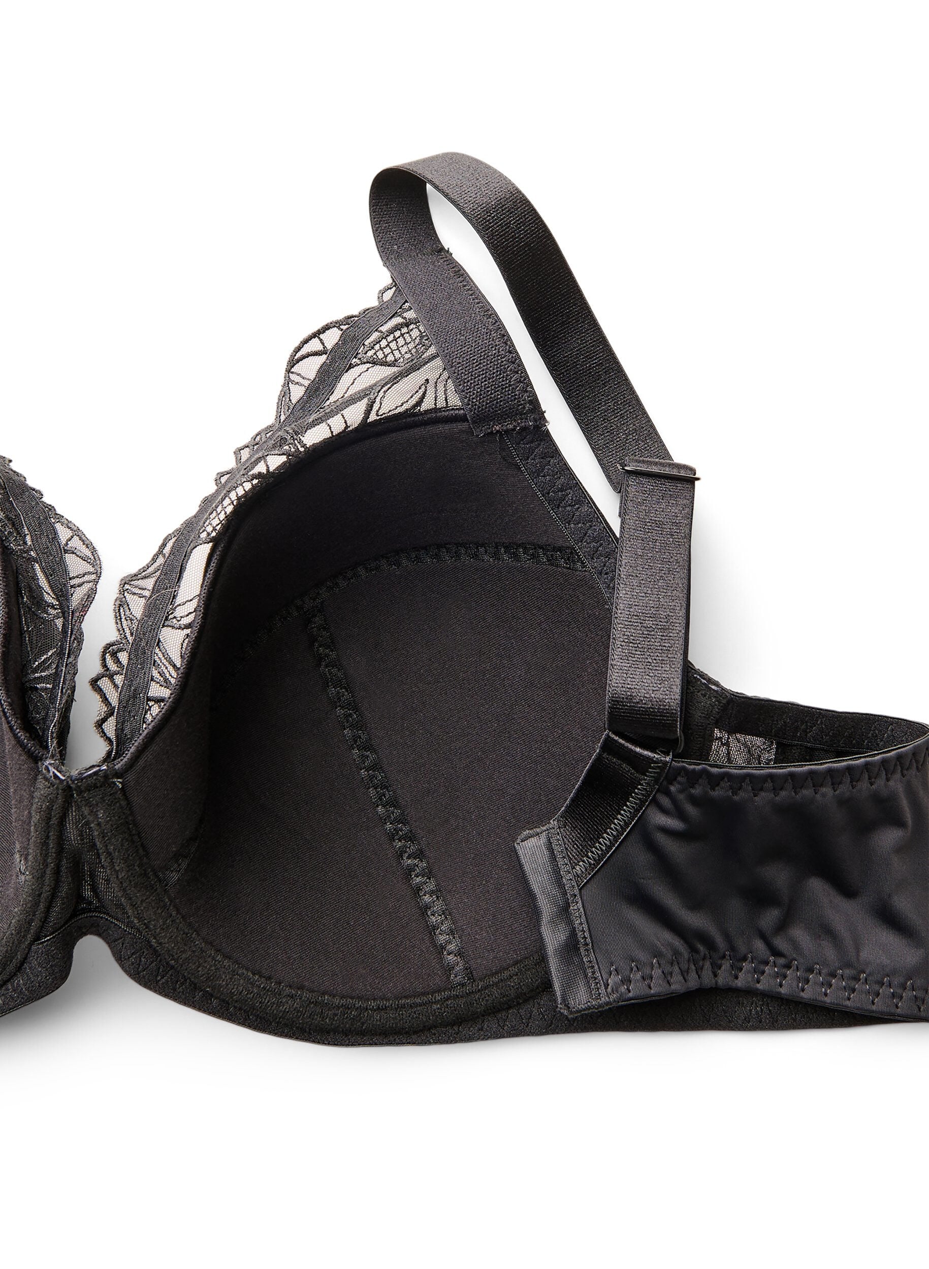 Padded lace bra with underwire - Black - Sz. 85E-115H - Zizzifashion