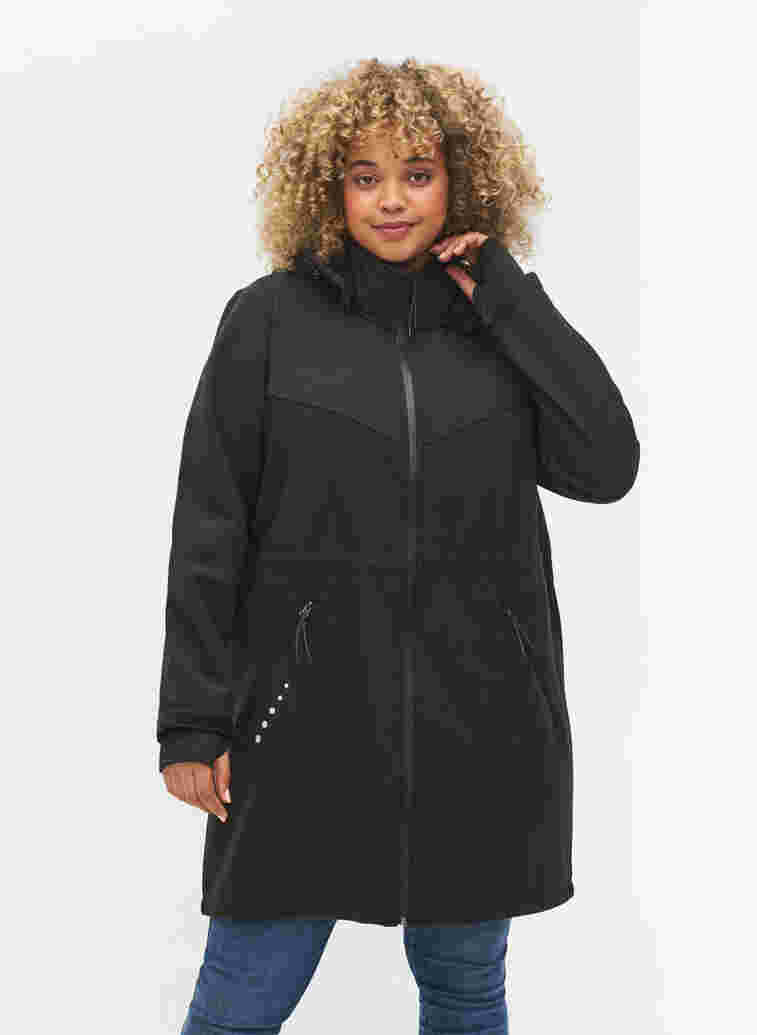 Softshell jacket with fleece, Black Solid, Model