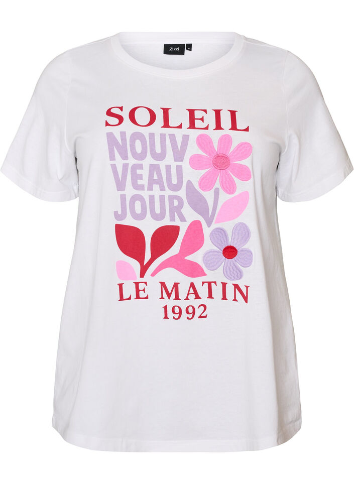 Cotton T-shirt with print, White, Packshot image number 0