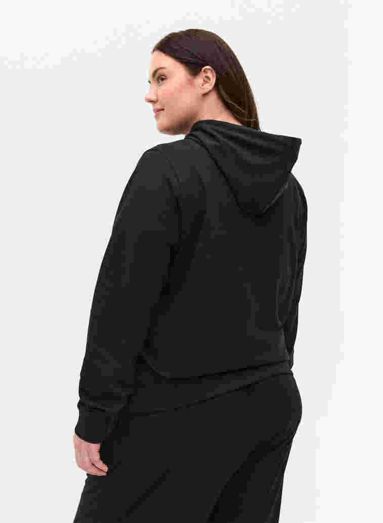 Sweat cardigan with zipper and hood, Black, Model image number 1