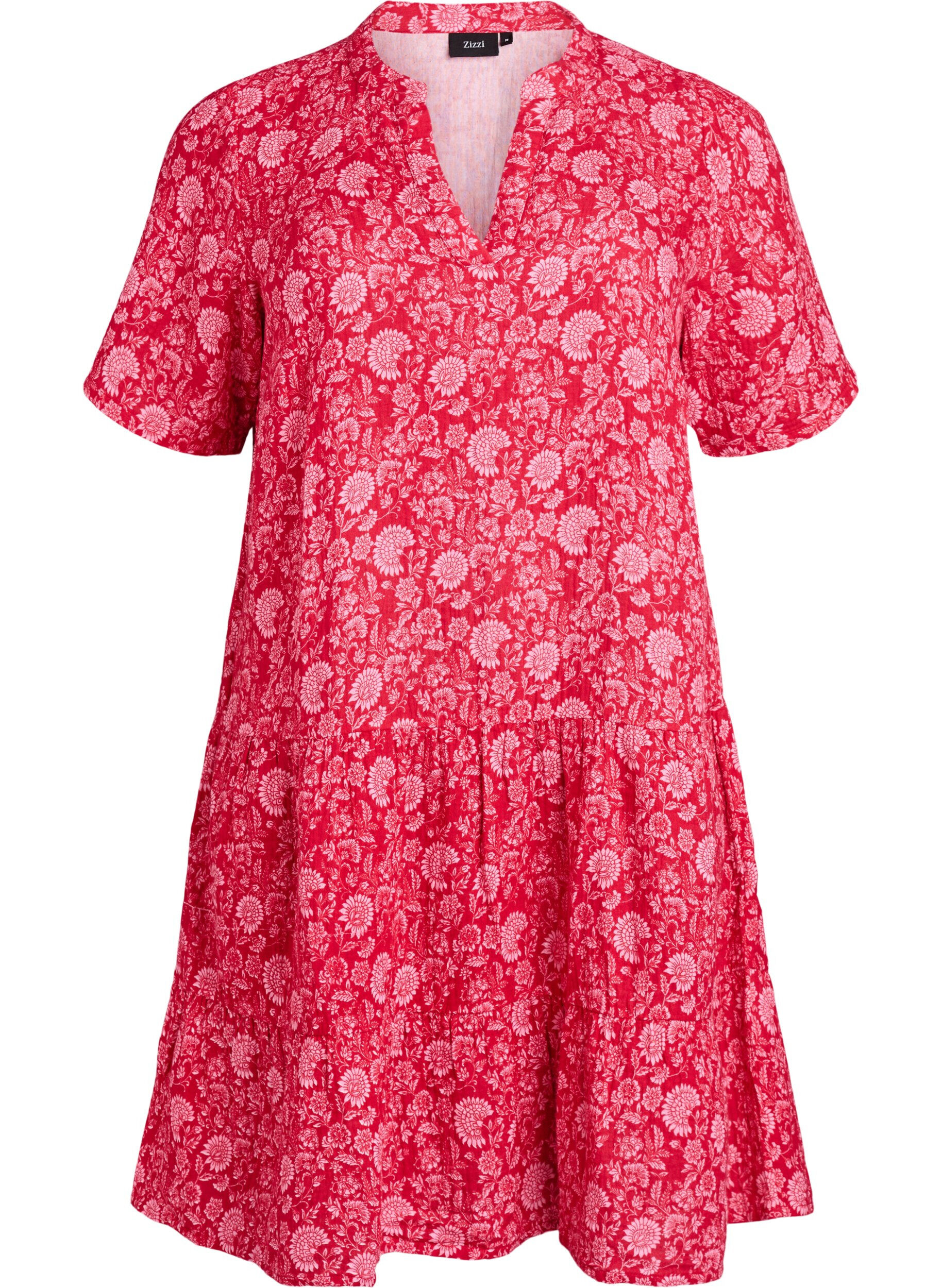 ZizzifashionShort A-line dress in cotton muslin, Red, Packshot image number 0