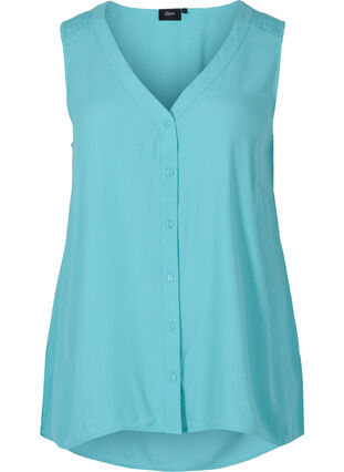 Viscose top with buttons, Aqua Sea, Packshot image number 0