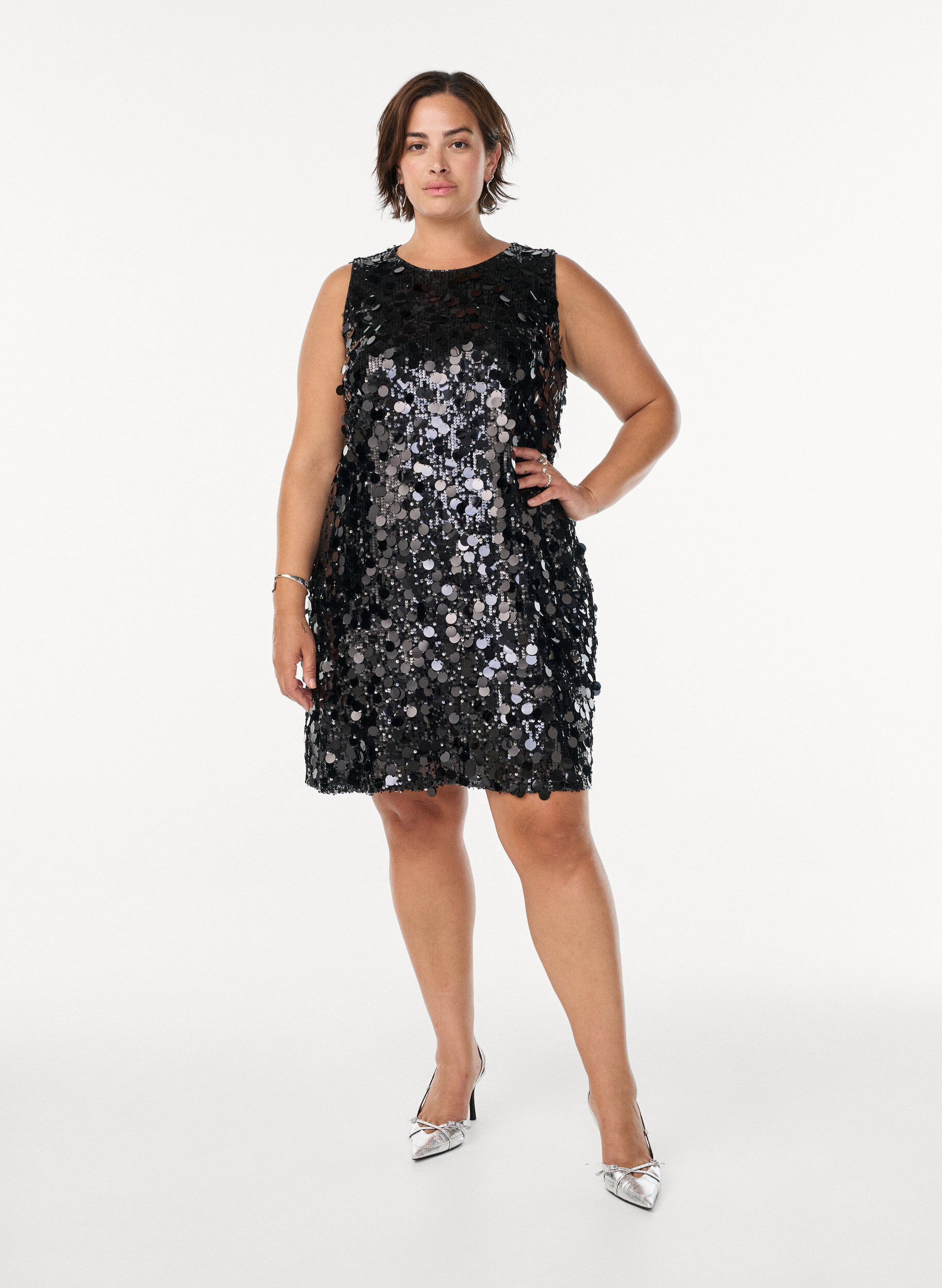 Zizzifashion Short sequin dress, Black, Model image number 1