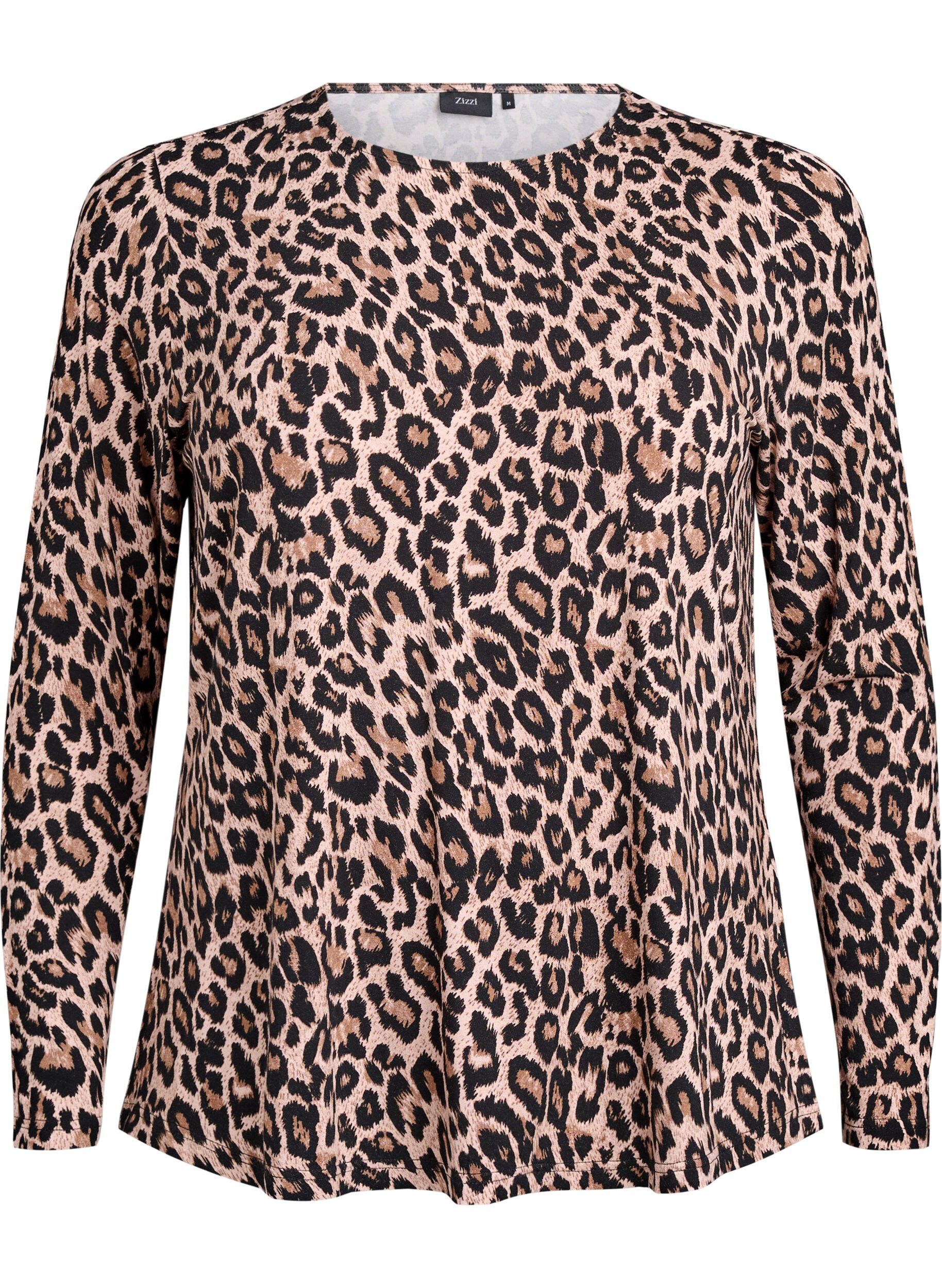 ZizzifashionLong-sleeved blouse with leopard print, Brown, Packshot image number 0
