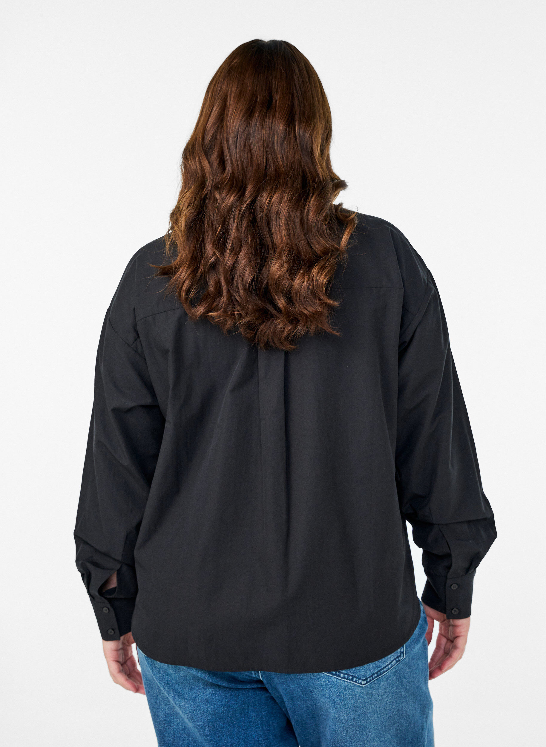 Zizzifashion Loose shirt with sporty stripes on the sleeves, Black, Model image number 2