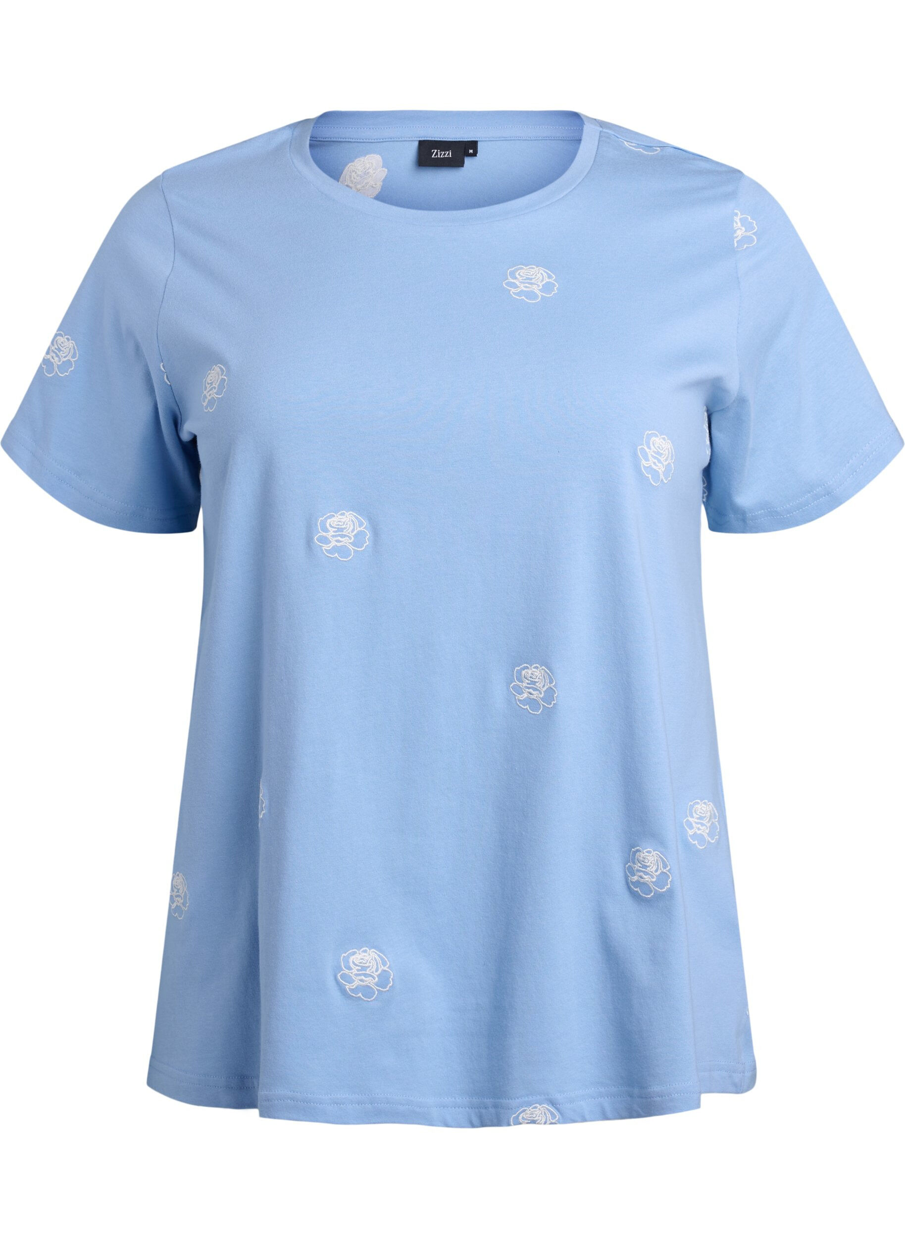 Zizzifashion T-shirt in organic cotton with embroidered motifs, Light Blue, Packshot image number 0