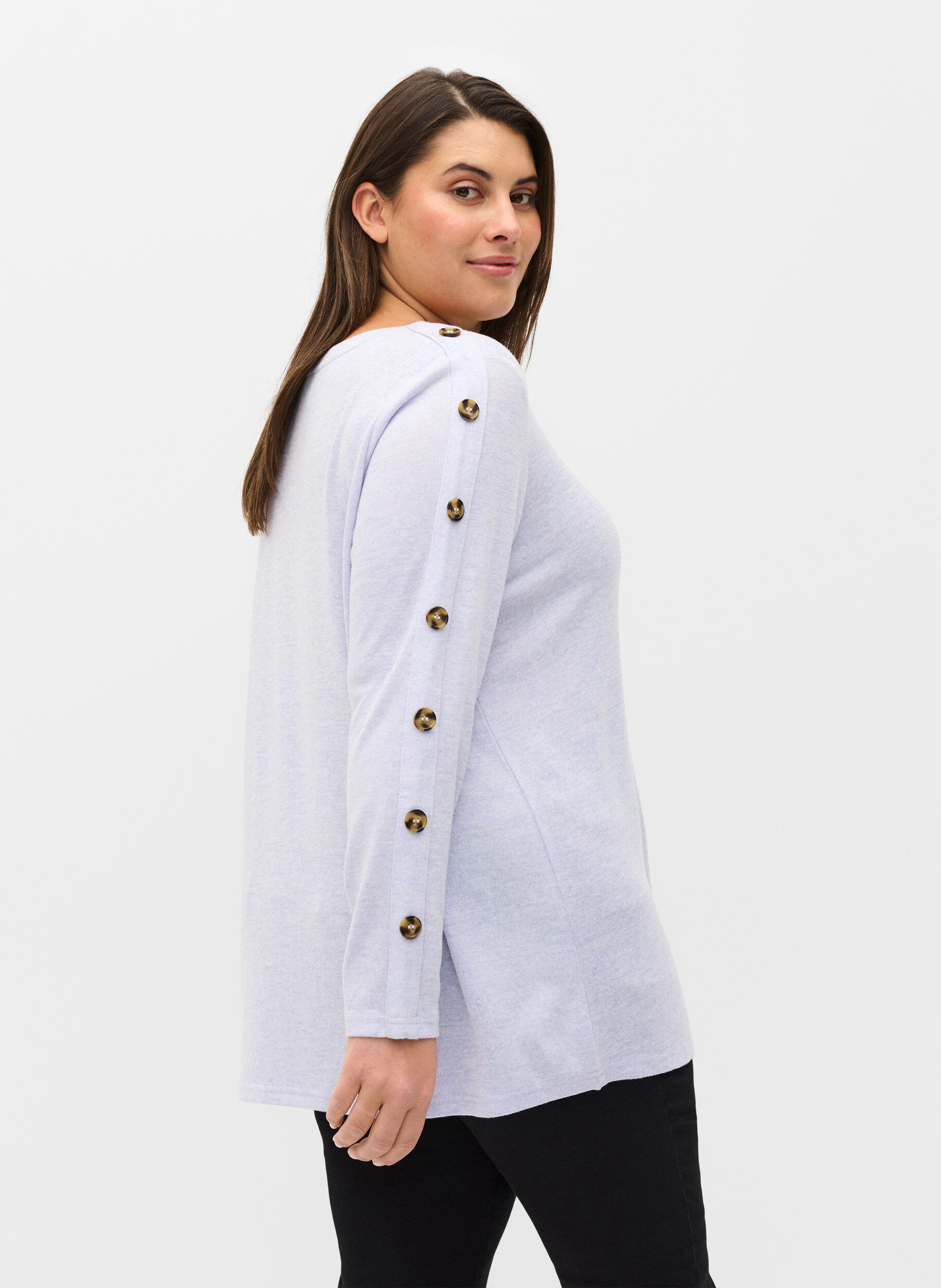 Zizzifashion Long-sleeved blouse with button details, Cosmic Sky Melange, Model image number 1