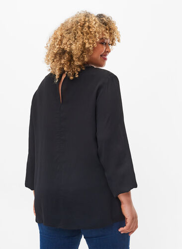 Long-sleeved viscose blouse with pearls, Black, Model image number 1