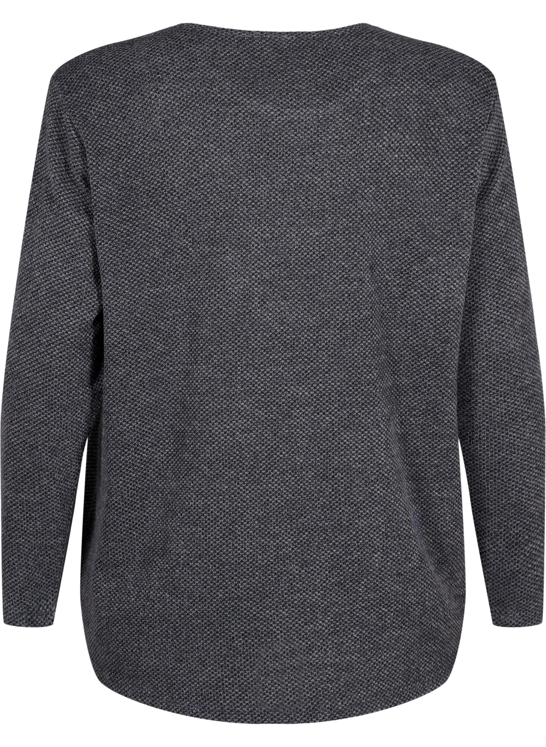 Zizzifashion Melange blouse with round neck and long sleeves, Dark Grey, Packshot image number 1
