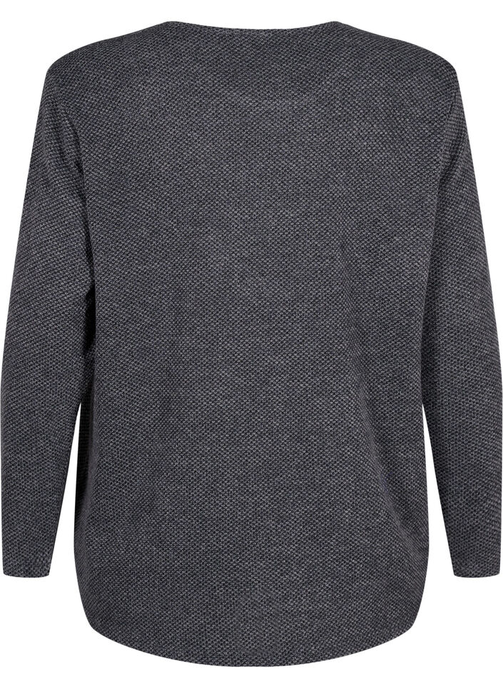 Melange blouse with round neck and long sleeves, Dark Grey, Packshot image number 1