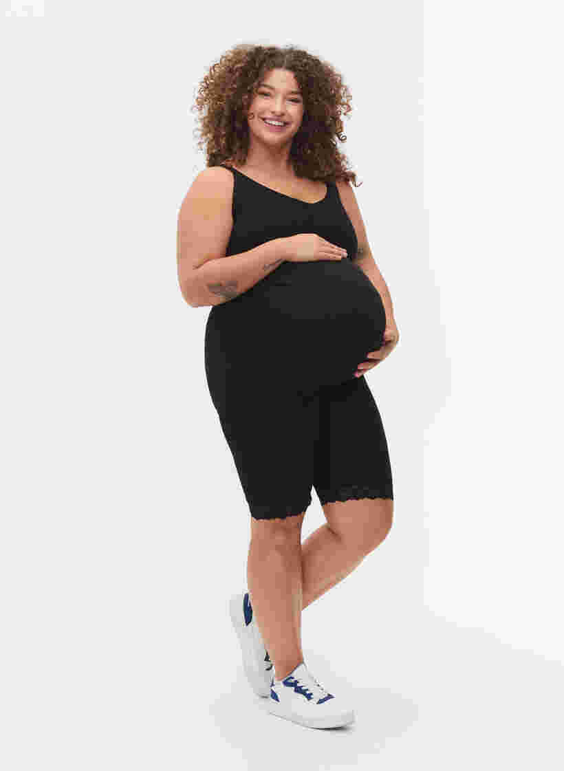 Pregnancy bike shorts with lace trim, Black, Model image number 2
