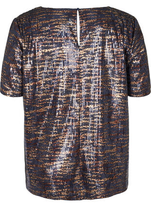 Short-sleeved blouse with sequins, Blue Brown Sequins , Packshot image number 1
