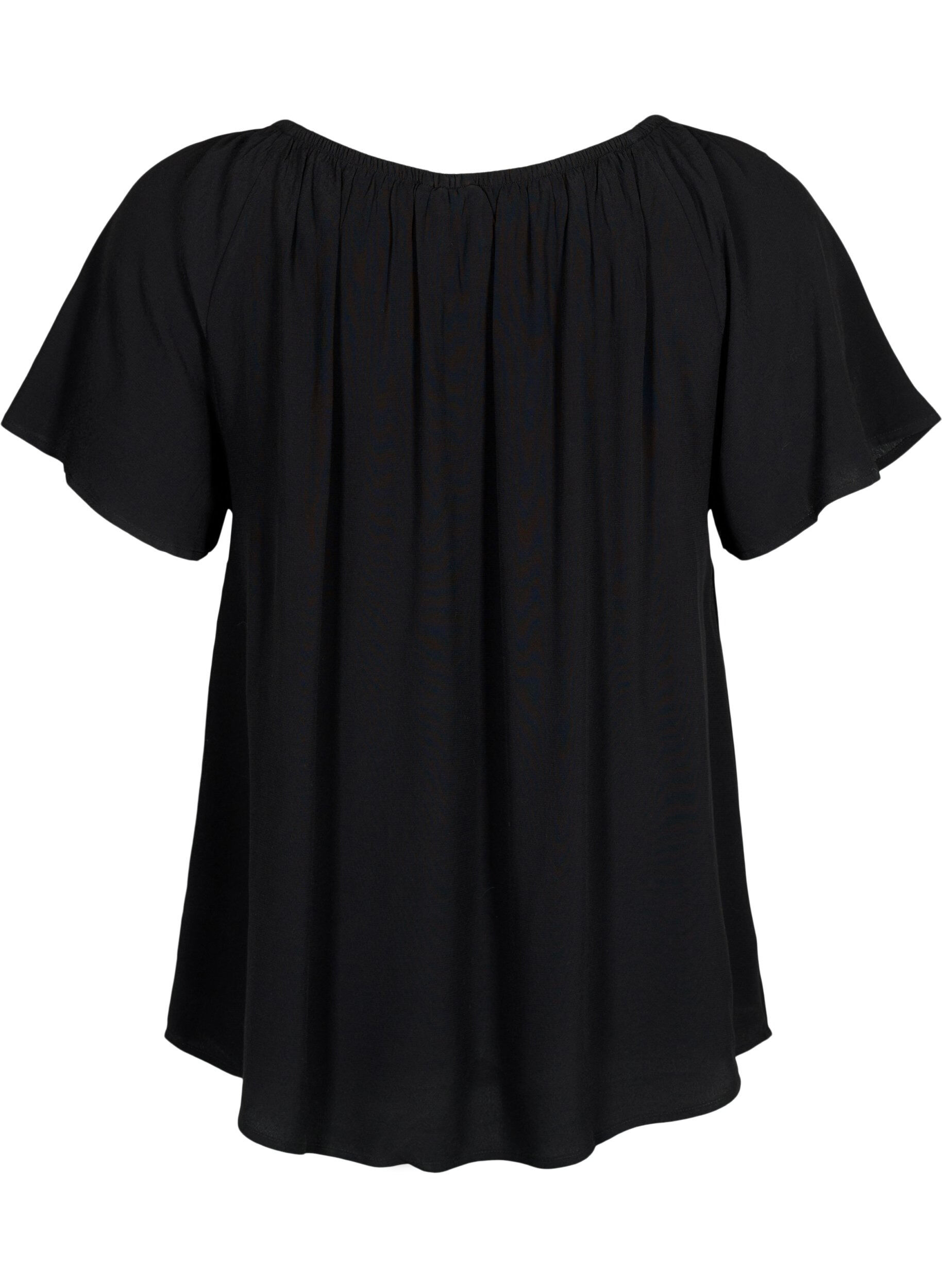 Zizzifashion Striped viscose blouse with short sleeves, Black, Packshot image number 1