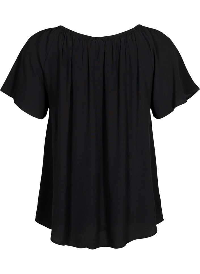 Plain viscose blouse with short sleeves, Black, Packshot image number 1