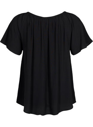 Striped viscose blouse with short sleeves, Black, Packshot image number 1