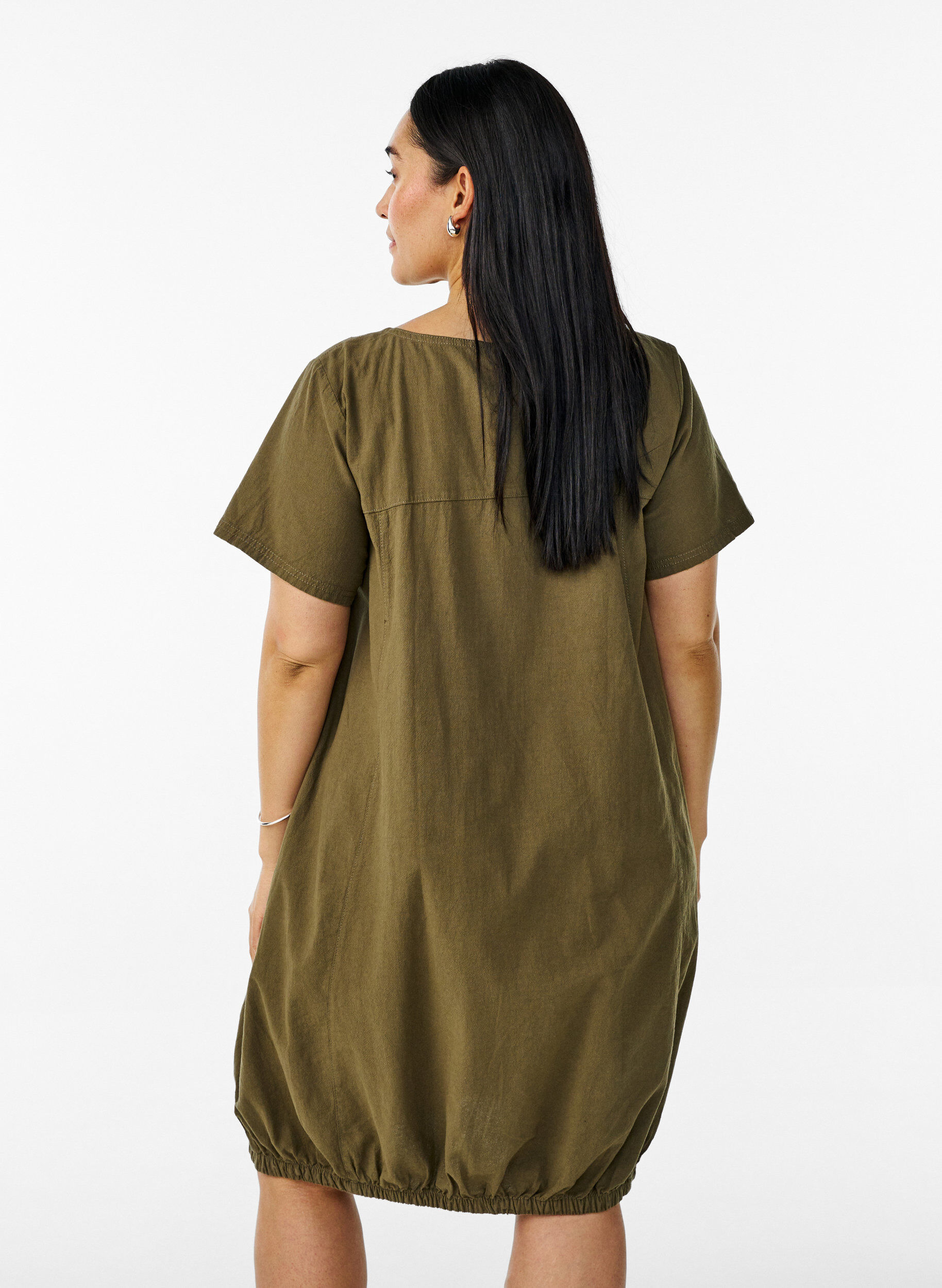 ZizzifashionShort-sleeved cotton dress, Green, Model image number 2