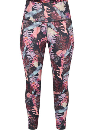 Cool, floral print gym leggings with mesh, Flower Print, Packshot image number 0
