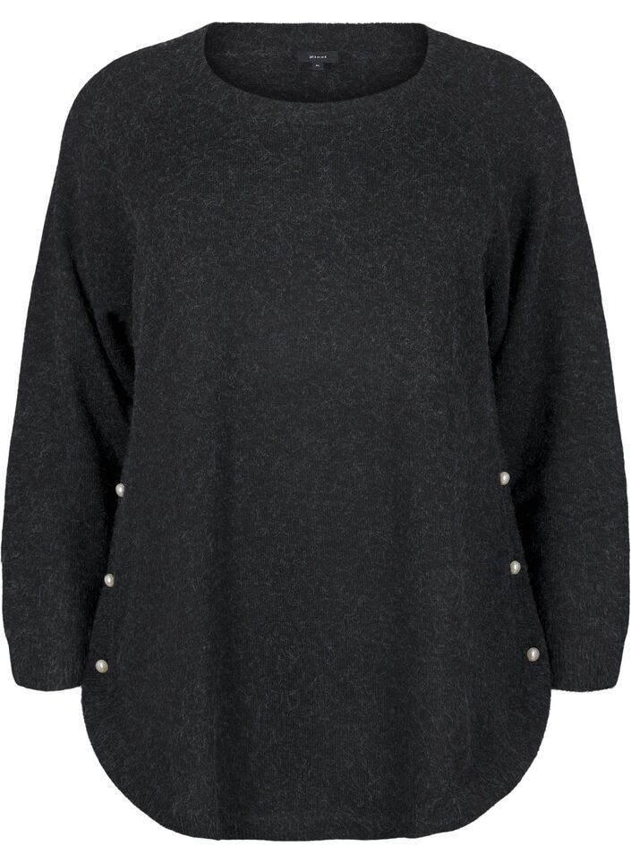Long knitted blouse with ball buttons, Dark Grey, Packshot image number 0