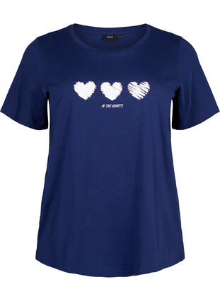 Crew neck cotton T-shirt with print, Medieval B.W. Hearts, Packshot image number 0