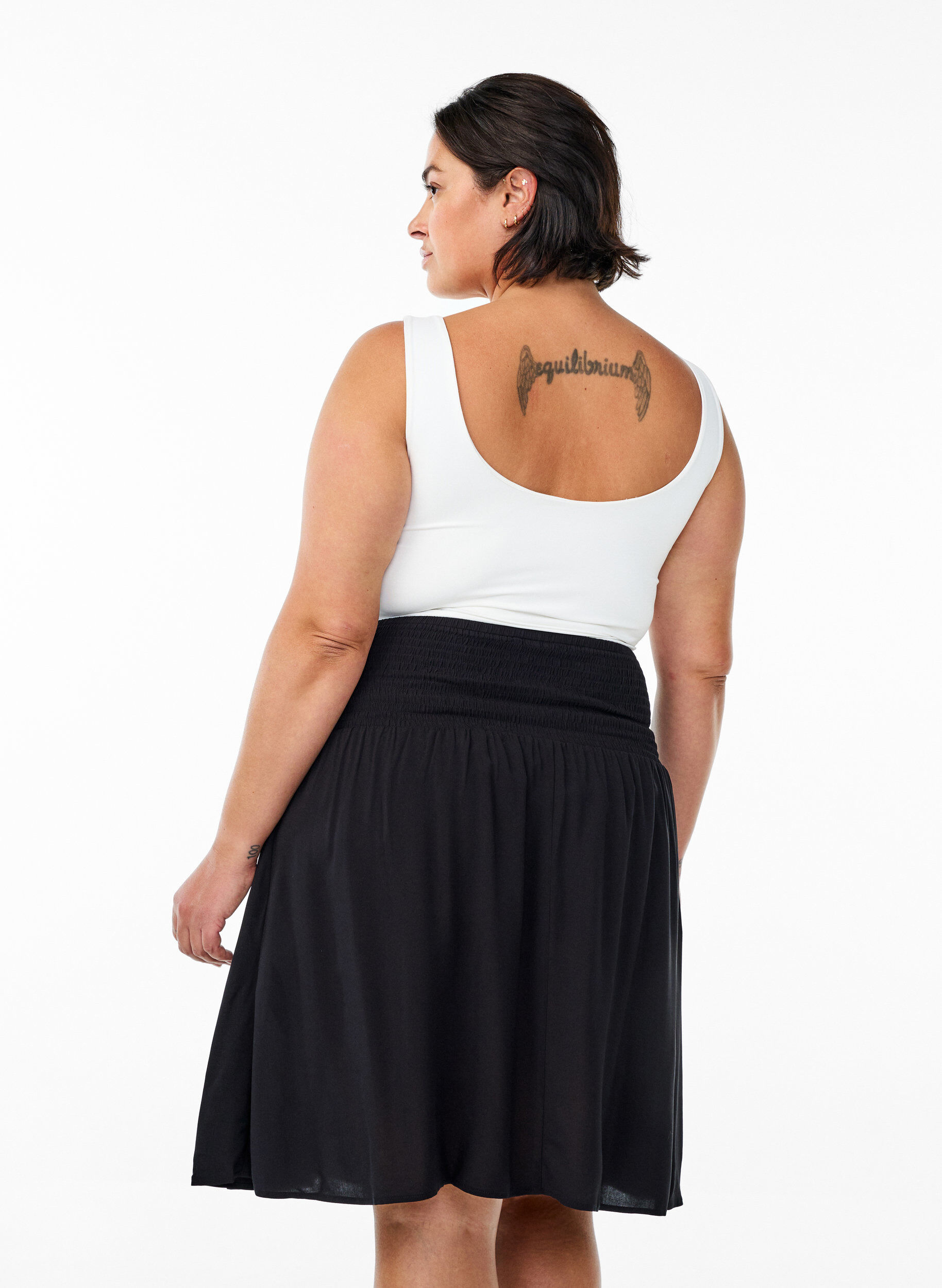 ZizzifashionShort skirt with smocked waist, Black, Model image number 2