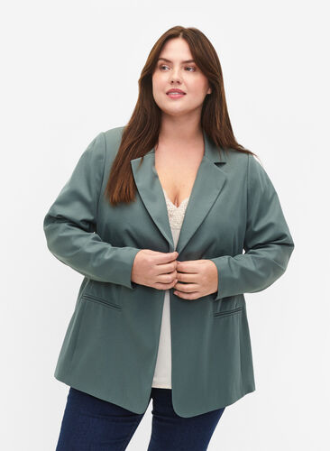 FLASH - Simple blazer with button, Balsam Green, Model image number 0