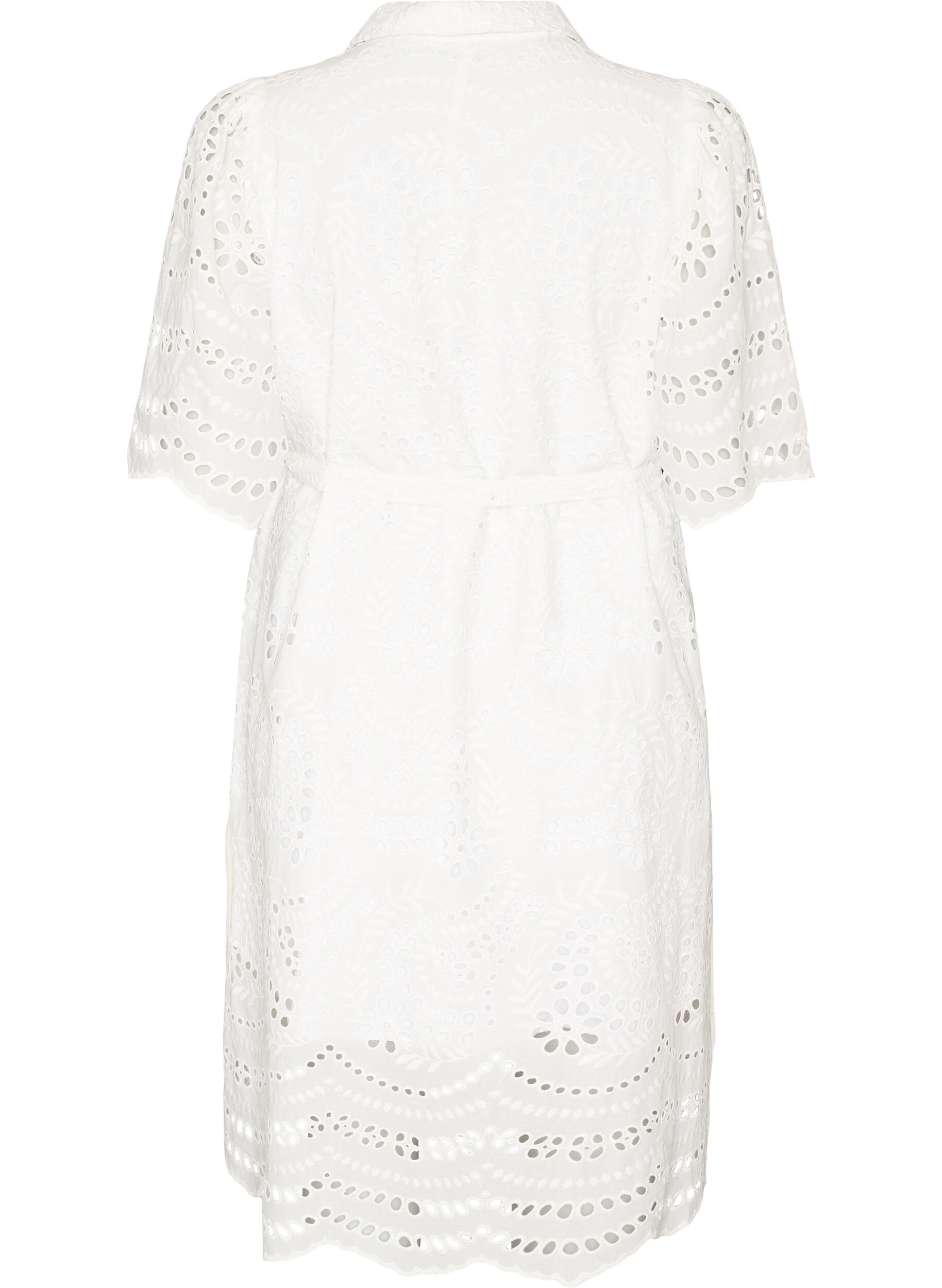 ZizzifashionShirt dress in broderie anglaise with a tie-belt, White, Packshot image number 1
